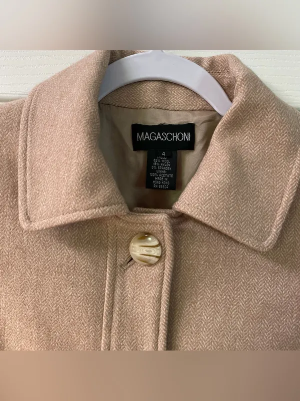 Magaschoni Trench Coat. Wool blend. Button Close. Lined. Herringbone. - Image 5