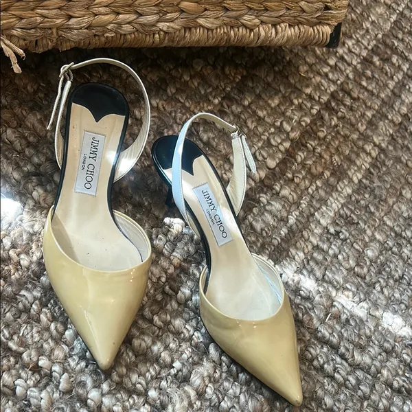 Jimmy Choo Cream Multi-Toned Patent Leather Slingback Heels Size 37.5 - Image 2