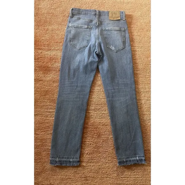 Zara Blue Distressed Straight Leg Jeans Women’s Sz 28 Raw Hem Made in Turkey - Image 8