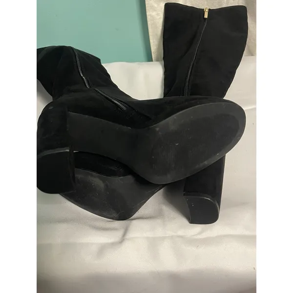 Knee High Boots Women 10M Shoes Black Suede Block Heel‎ Bin4 - Image 6