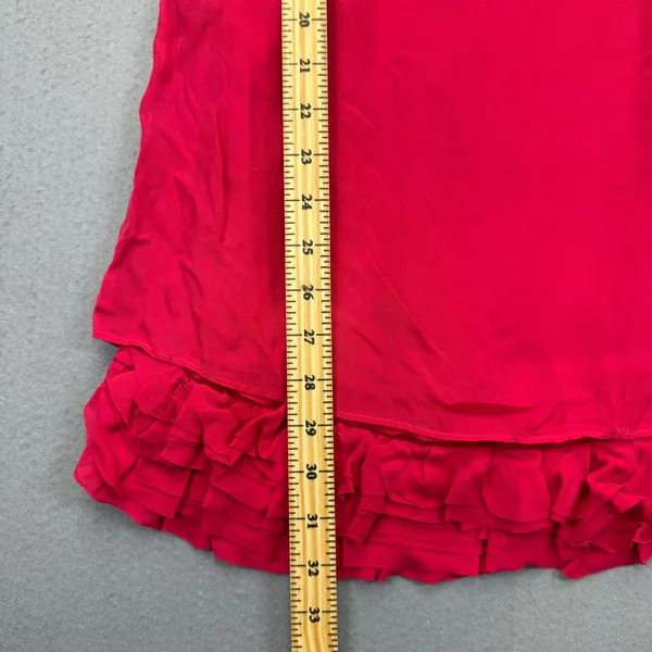 Alice‎ + Olivia Red 100% Silk Mini Dress Ruffle Hem Spaghetti Strap Womens Small - Image 4