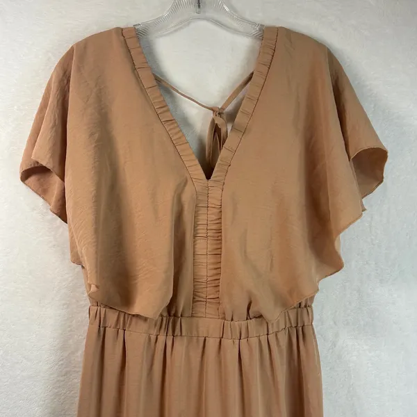 Simplee Peach Tiered Maxi Dress V-Neck Flutter Sleeve Boho Romantic Small - Image 3