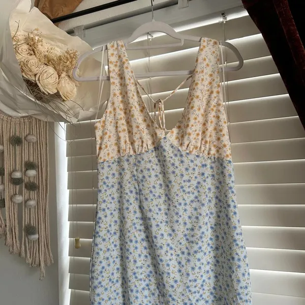 American Threads Floral Tie Back midi Dress Large Coquette Cottagecore Romantic - Image 2