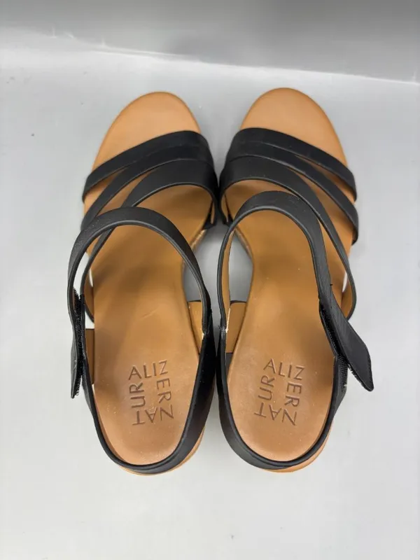 Naturalizer Cynthia Wedge Sandals Womens 9M Black Leather Cork Platform Straps - Image 5