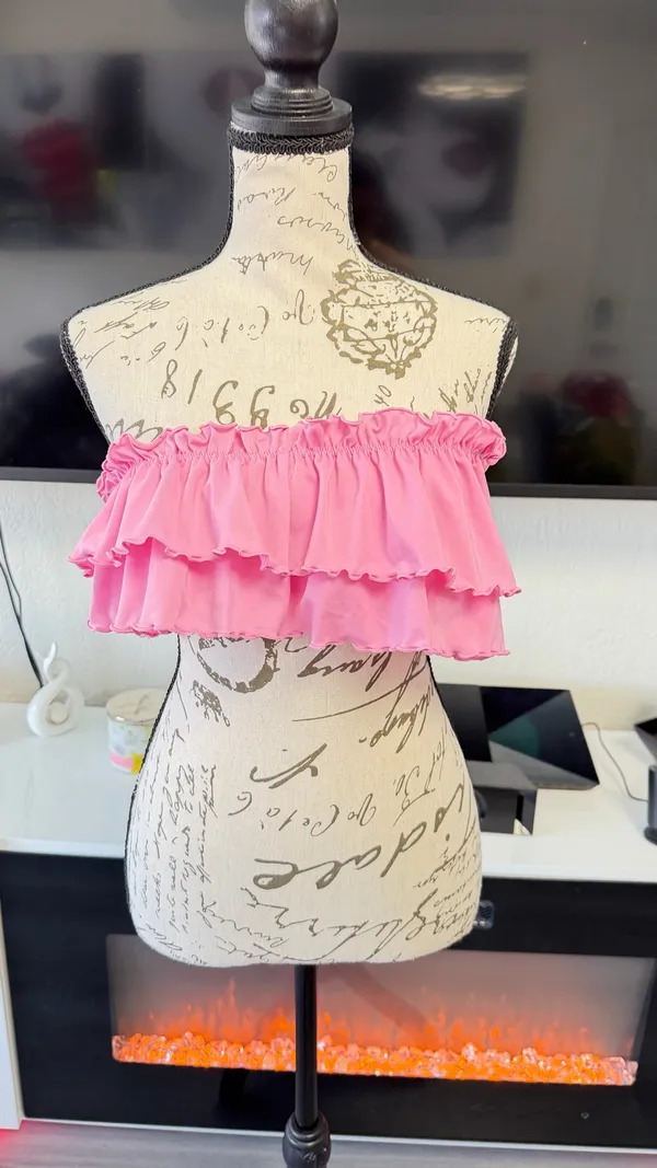 Monki Ruffle Frills Bandeau Bikini Top in Pink - Size M (NWT) - Image 9