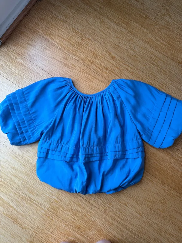 Anthropologie Maeve Blue Bubble Tiered Puff Sleeve Top XS - Image 4