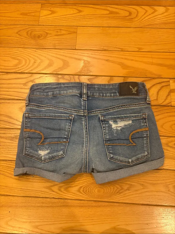 American Eagle Super Stretch Super Low Rise Shortie Denim Jean Shorts Size 00 - Image 6
