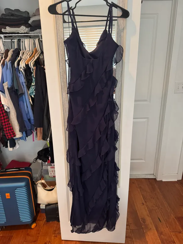 Navy Blue Ruffle Dress Size 6 - Image 2