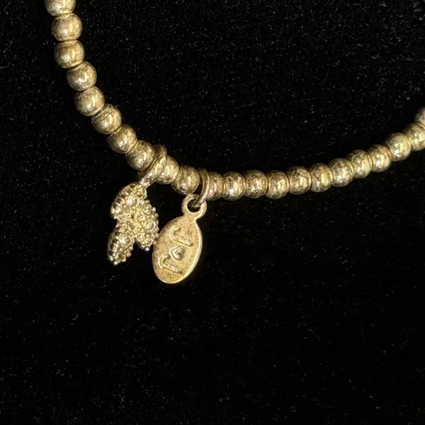 J&J Beaded Stretch‎ Bracelet OS Gold Crystal Butterfly Charm Logo Tag - Image 2