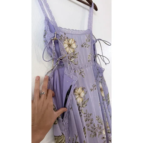 Forever 21 Floral Lace Trim Side Tie Midi Dress Lavender Purple Women’s L NWT - Image 9