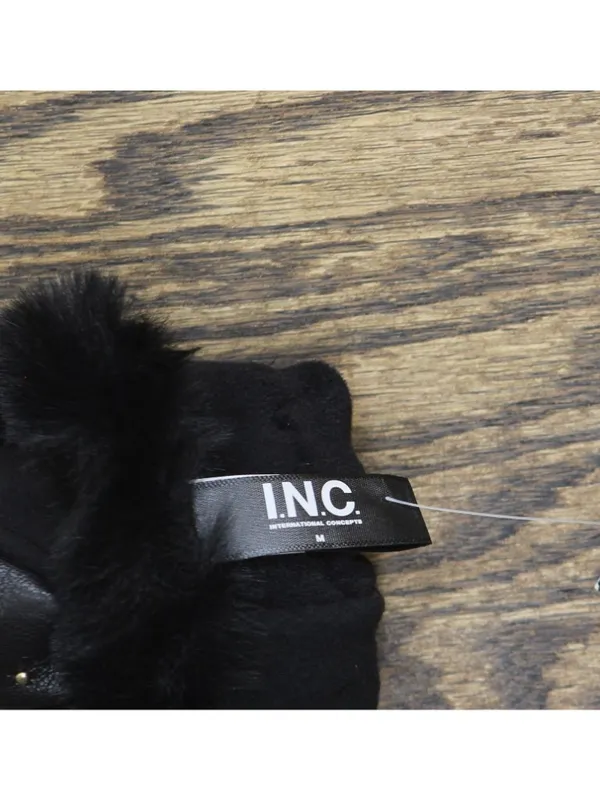 NWT INC International Concepts Studded Faux Fur Cuff Gloves IN2542504 Black M - Image 4