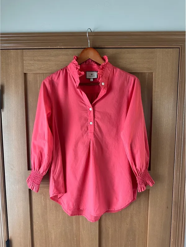 Tuckernuck Teagan Popover Blouse Shirt 100% Cotton in Pink Women’s Small - Image 13