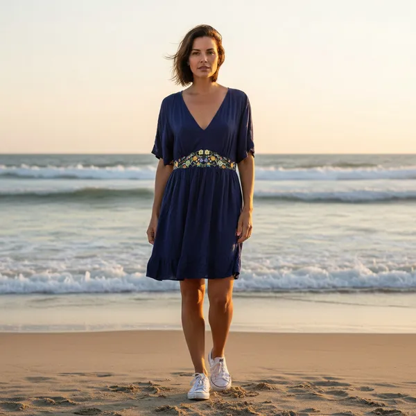 BLOOMCHIC Blue Floral Embroidered V-Neck Dress, Plus 14/16 - Image 8