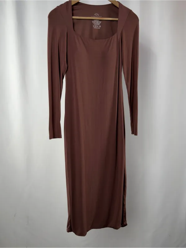 Klassy Network Long Sleeve Square Neck Bodycon‎ Midi Dress in Brown Size Small - Image 3