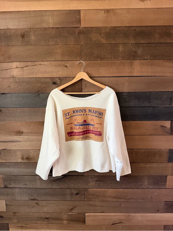 Vintage St. John’s Marsh Canoeing Kayaking Cropped Terry Sweatshirt Michigan - Image 2
