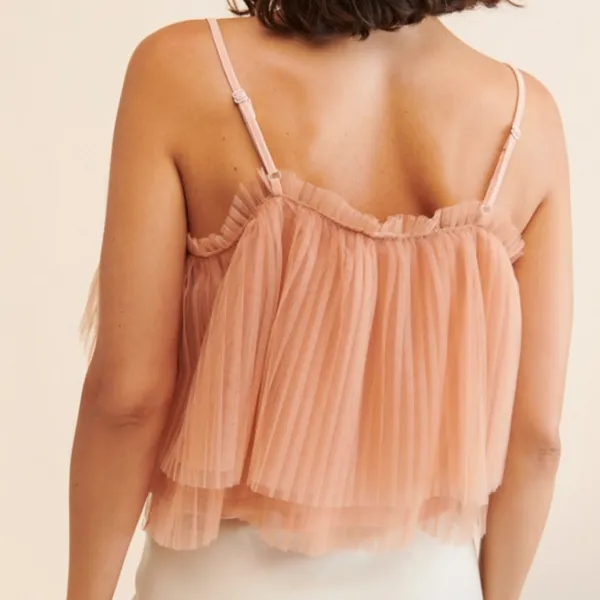 ANTHROPOLOGIE Tan Pleated Tulle Tank Size Medium‎ - Image 2