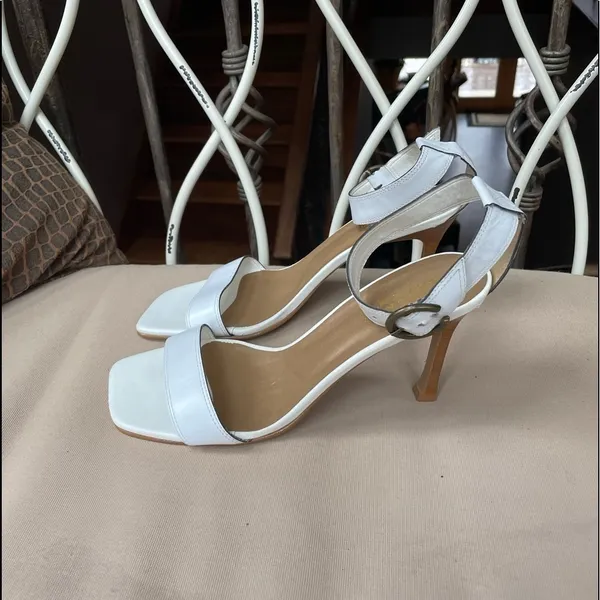 Bruno Valenti Leather Square‎ Toe Stiletto Sandal in White Size 10 - Image 8