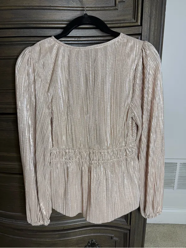 Abercrombie & Fitch Shimmery Rose Gold Pleated Wrap Top - Image 3