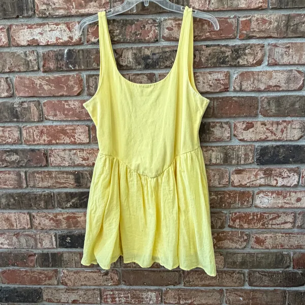 Silence + Noise Butter Yellow Cotton Blend Dress Size Large Tank Style Smocked - Image 2