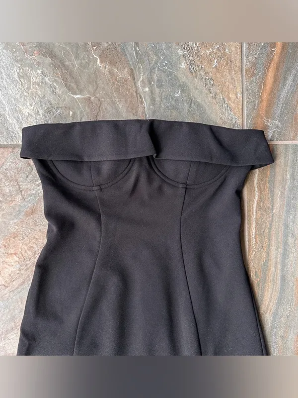 BabyBoo Fashion Black Strapless Corset Maxi Dress with Front Slit - Size M - Image 3