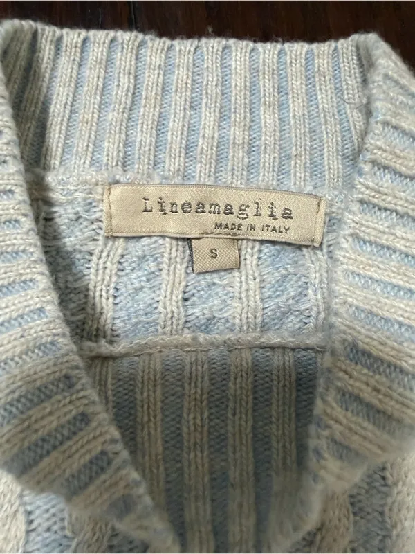 Lineamaglia Italy Women Blue White Sweater Cable Knit Small - Image 4