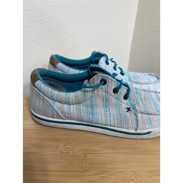 Hooey by‎ Twisted X Women's Lopers Shoes 8M Kicks Blue White Striped Textile Moc - Image 2