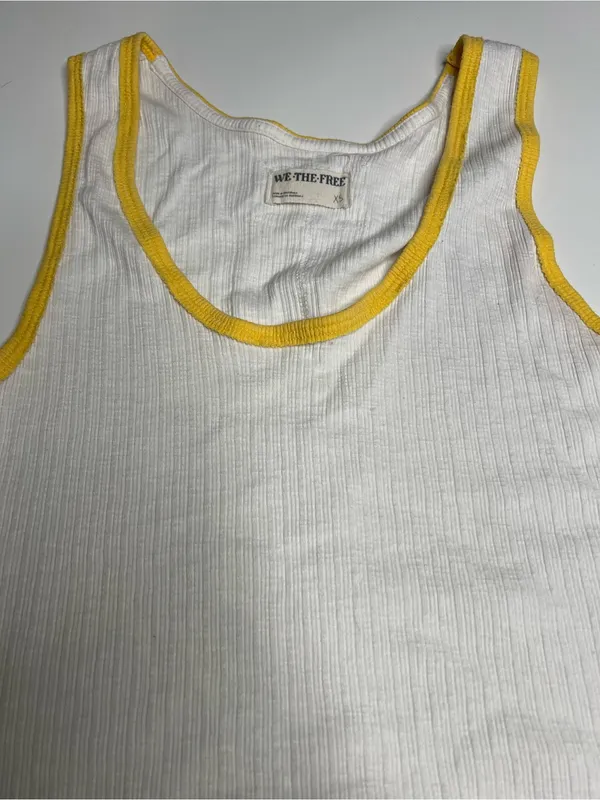 We the free White Ribbed Tank with Yellow Trim XS - Image 5