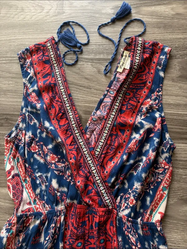Flying Tomato Red and Blue Mixed Print Dress Medium - Image 7