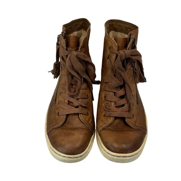 UGG Blaney Brown Leather High Top Sneakers Tassel Side Zip Womens Size 7.5 Shoes - Image 14