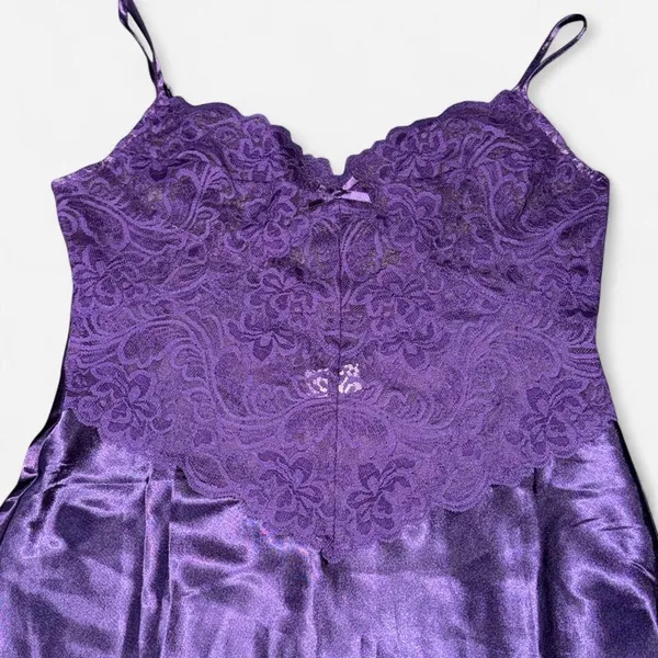 Source Unknown Royal Purple Lace and Satin Sexy Lingerie Mini Slip Dress, Size SMALL - Image 2