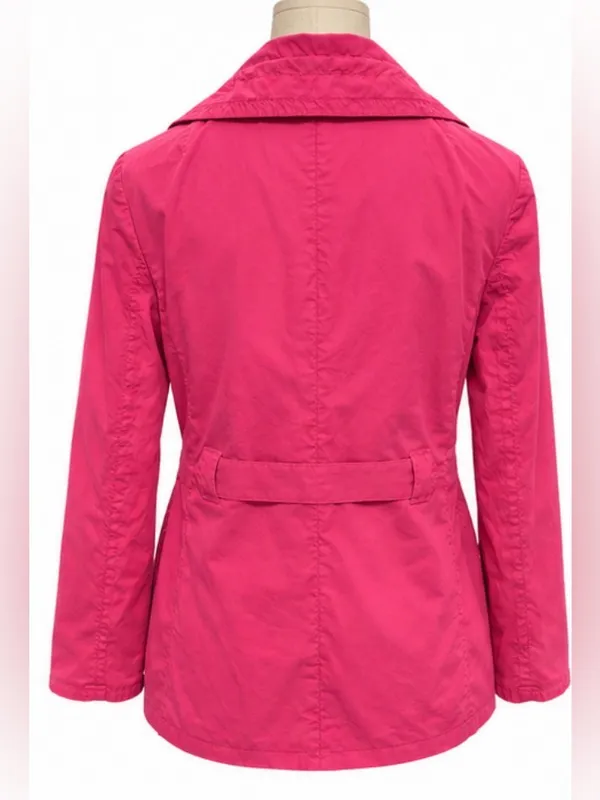 J.Crew Bright Pink Lightweight Trench Jacket Coat Size 4 Button Front - Image 3