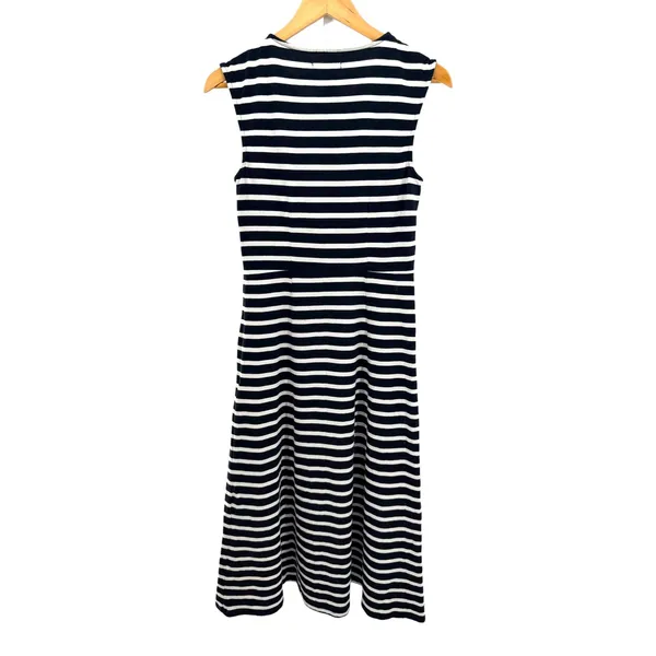 J.Crew XS Black White Striped Sleeveless Cotton A-Line Midi Dress Minimalist - Image 3