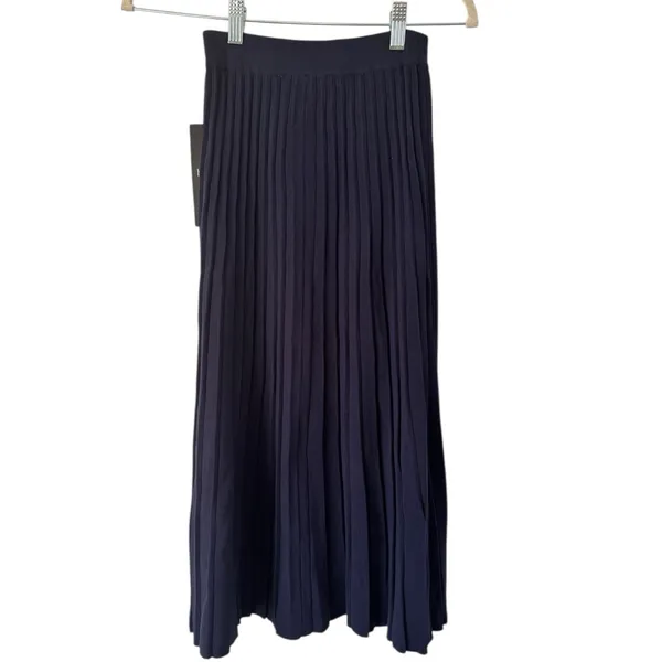 NWT Hyacinth House Navy Blue Pleated Midi Skirt Women’s Size XXS - Image 2