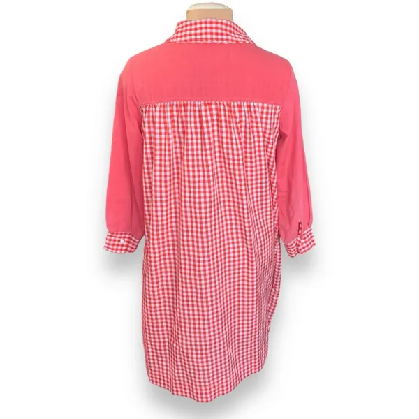 Vintage Red Gingham Smock Dress Peter Pan Collar Pockets Picnic Cottage Midi - Image 2