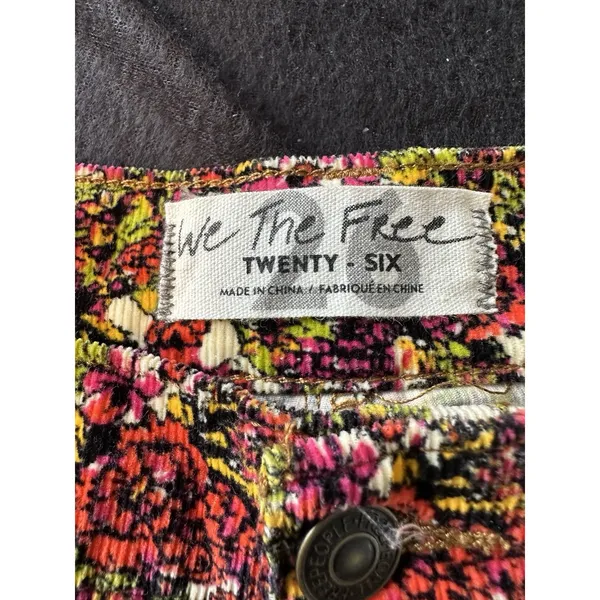 Free‎ People Sun Chaser Floral High Rise Cord Corduroy Pants Size 26 - Image 3