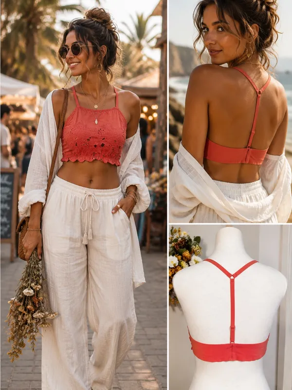 NWT Intimately Free People June T-Strap Back Eyelet Bralette Coral Sz M 💛 - Image 2