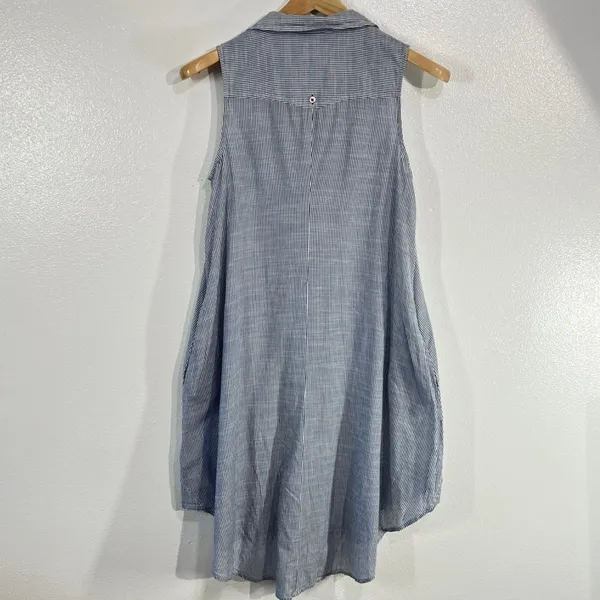 Zara Basic Striped Button Down Tunic Dress XS Blue‎ White Cotton Sleeveless Boho Blue - Image 3