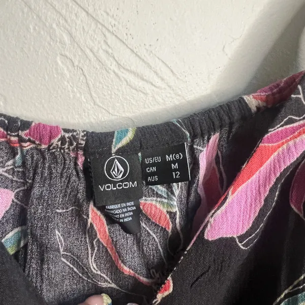 Volcom Black‎ Top with Pink and Red Floral Accents - Image 2
