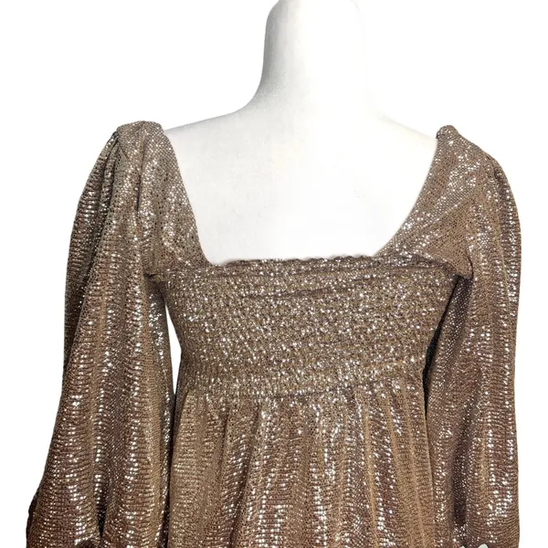 Show Me Your Mumu Sydney Midi Dress Gold, Silver Metallic Balloon, Puff Sleeve S - Image 4