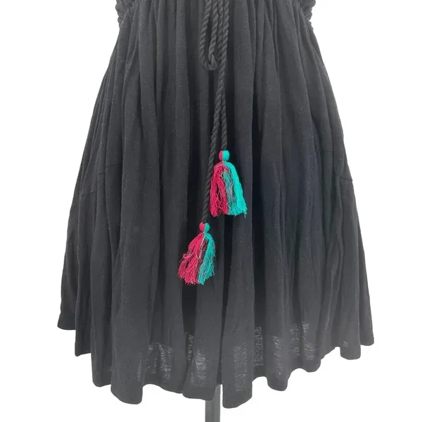 Free People Lovers Cove Embroidered Tassel Mini Dress‎ in Black Size XS - Image 7