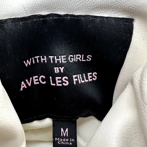 Urban Outfitters Avec Les Filles Faux Leather Puffer Jacket Button Down White M - Image 3