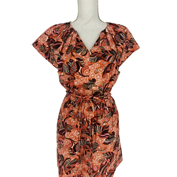 ALC Frank Alice Mini Dress Orange Rose Floral Print Cotton Size 4 - Image 4