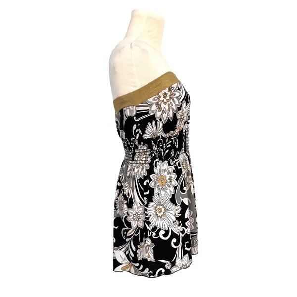MKM Designs Women's Strapless Floral Paisley Smocked Y2K Top Black Gold‎ Medium - Image 3