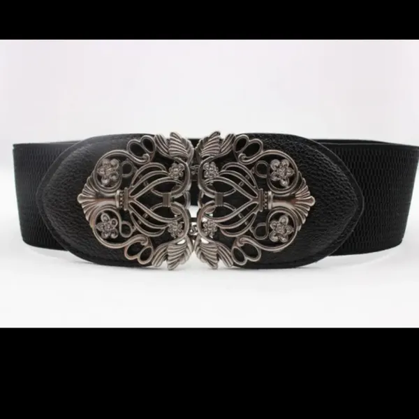 Retro Style Elegant‎ Black and Gold Elastic Women's Belt One Size - Image 10