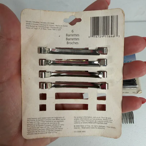 Vidal Sassoon Sta-Rite Vtg Hair Accessory Bundle Barrettes Pins Rhinestone Comb - Image 5