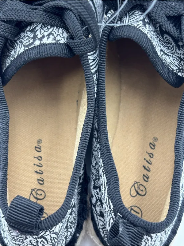 Catisa Black & White Paisley Espadrille Lace-Up Flats Size 37 / US 6.5 - Image 12