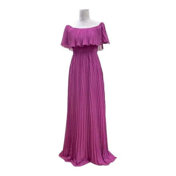 Luxxel Purple Pleated Maxi Off Shoulder Dress Size Medium - Image 4