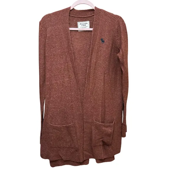 Vintage Abercrombie & Fitch Cardigan Size Medium Front Pockets‎ Rust Orange - Image 2