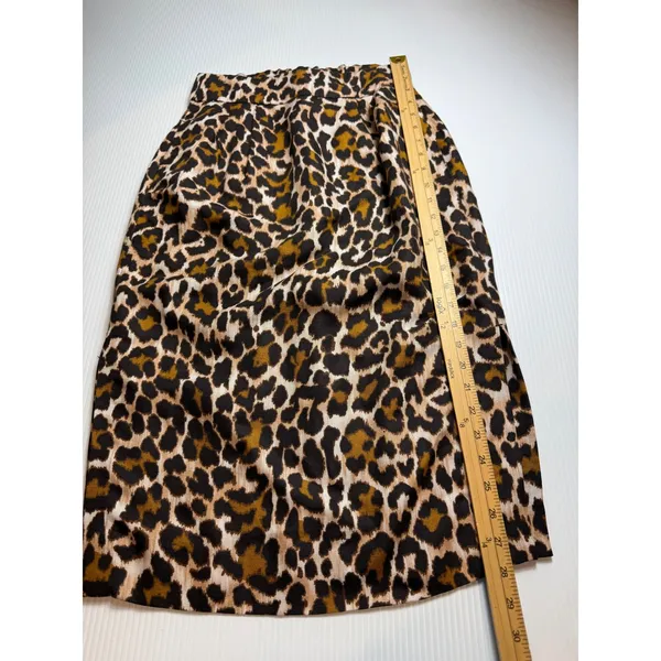 J. Crew Leopard Print Midi‎ Skirt Women Size 2 Linen Blend Lined - Image 2