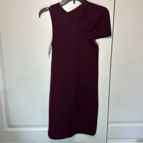 3.1 PHILLIP LIM Virgin Wool Mini Dress Burgundy Twist‎ Sleeve Business Size: 4 - Image 4